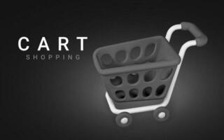 3d empty black shopping cart on a black background. Shopping concept. Vector illustration