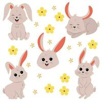 Cute little rabbit illustration set vector