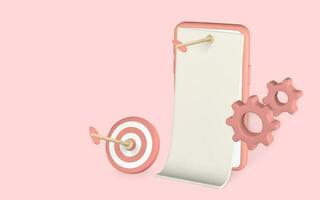 3D Cute cartoon mobile smart phone with document or bill nailed to screen. Manager for successful idea. Manager solution concept. Vector illustration