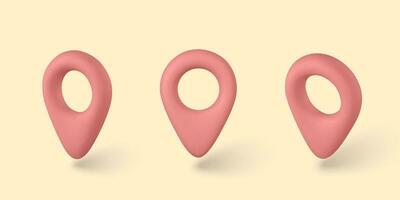 Set of three 3d pin point marker with shadow. Location icon on map. Vector illustration