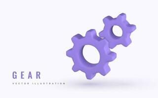 3D violet gear, setting symbol. Gear symbol of workflow concept. Vector illustration