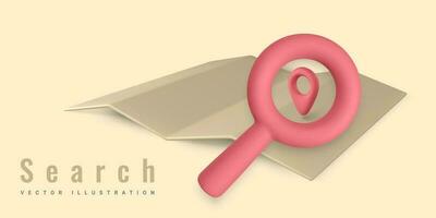 Map Search. Magnifying glass. Search icon symbol. Pin point marker on map. Vector illustration