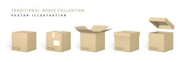 Set of realistic cardboard boxes. Delivery service concept. Vector illustration