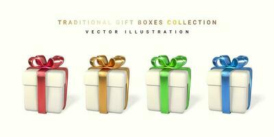 3D render and draw by mesh realistic gift box with bow. Paper box with shadow isolated on white background. Vector illustration