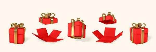 3D render and draw by mesh realistic red gift boxes. Vector Illustration