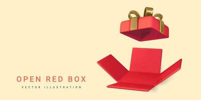 3d hacer y dibujar por malla realista abierto regalo caja. sorpresa adentro. vector ilustración