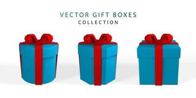 3D render realistic gift box with red bow. Paper box with red ribbon and shadow isolated on white background. Vector illustration