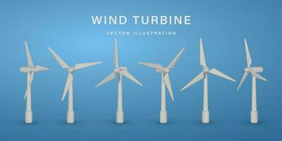 3d realistic wind turbine with shadow in cartoon style. Green and alternative eco energy concept. Vector illustration