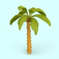 3D Cute cartoon tropical palm tree. Realistic jungle tree on light background. Summertime object. Vector illustration