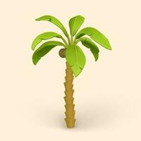 3D Cute cartoon tropical palm tree. Realistic jungle tree on light background. Summertime object. Vector illustration