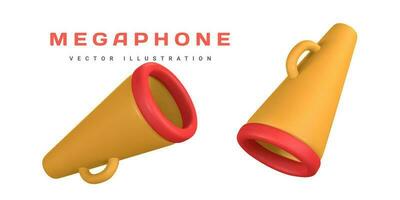 Realistic 3d plastic megaphone in cartoon style. Vector illustration