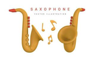 3d realista saxofón para música concepto diseño en el plastico dibujos animados estilo. vector ilustración