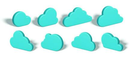 3D render Cloud. Blue plastic cloud with shadow isolated on white background. Vector illustration