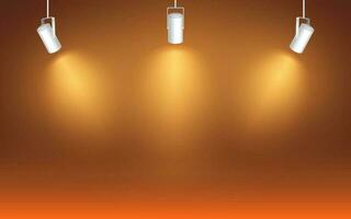 Spotlight on orange bakground. Light effect. Bright light beam. Vector illustration