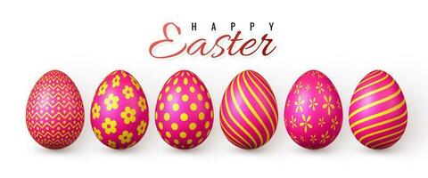 Happy Easter. Color Easter eggs on white background. Vector illustration