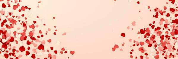 Happy Valentines Day background, paper red, pink and white hearts confetti. Vector illustration