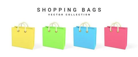 3d empty shopping bags on a white background. Shopping concept. Vector illustration