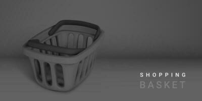 3d empty black shopping basket. Shopping concept. Vector illustration