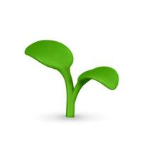 3d realistic cute green sprout in cartoon style isolated on light background. Vector illustration