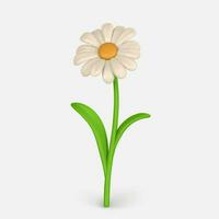 3D Cute colorful daisy flower. Chamomile in cartoon style. Vector illustration