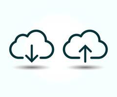 Cloud download and upload icon. Line style upload download cloud arrow. vector