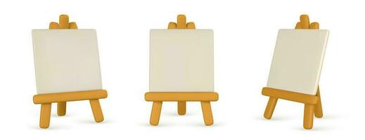 3d realistic easel with empty canvas. Easel with poster in cartoon style. Vector illustration