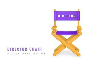 3d realistic movie, film director chair in cartoon style. Vector illustration