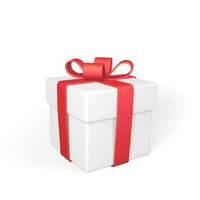 Realistic gift box with red bow isolated on white background. Vector illustration