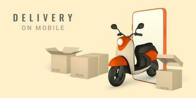 Online delivery phone concept. Carton delivery packaging. Delivery service concept. Vector illustration