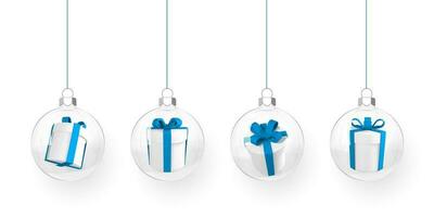 Navidad pelota con regalo caja adentro. Navidad transparente vaso pelota. fiesta decoración modelo. vector ilustración