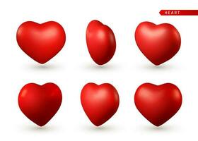 conjunto de 3d rojo corazón. amor símbolo aislado en blanco antecedentes. vector ilustración