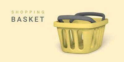 3d empty yellow shopping basket. Shopping concept. Vector illustration