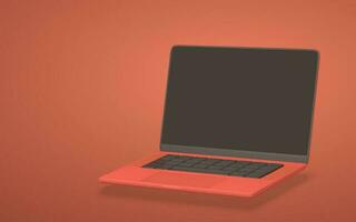 3d realistic laptop with blank screen on red background. Vector illustration