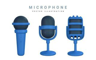 3d microphone for radio, music or karaoke. Audio equipment for broadcasts and interviews in cartoon style. Vector illustration