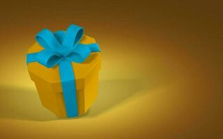 3D realistic gift box with bow. Paper box with shadow isolated on yellow background. Vector illustration