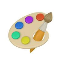 3d realistic palette with paints and brush in cartoon style. Vector illustration