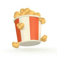 3d realistic pop corn in bucket container in plastic cartoon style. Vector illustration