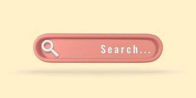 Realistic 3d search bar design element in cartoon minimal style on light background. Vector illustration