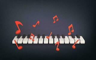 3d realista piano llaves. musical instrumento teclado con música notas vector ilustración