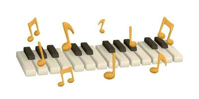 3d realistic piano keys. Musical instrument keyboard with music notes. Vector illustration