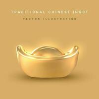 3d Traditional Chinese gold ingot. Asian traditional element. Vector illustration