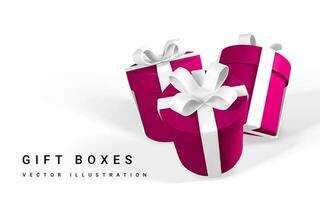 3D realistic gift boxes with bow. Paper red box with white ribbon and shadow isolated on white background. Vector illustration