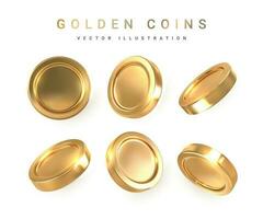 Set of realistic of gold coins isolated on white background. Vector illustration