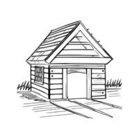 Black and white line art doghouse vector