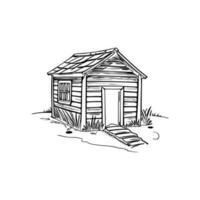 Black and white line art doghouse vector