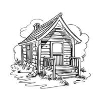 Black and white line art doghouse vector