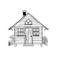 Black and white line art doghouse vector