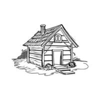 Black and white line art doghouse vector