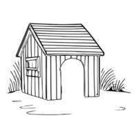 Black and white line art doghouse vector