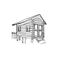 Black and white line art doghouse vector